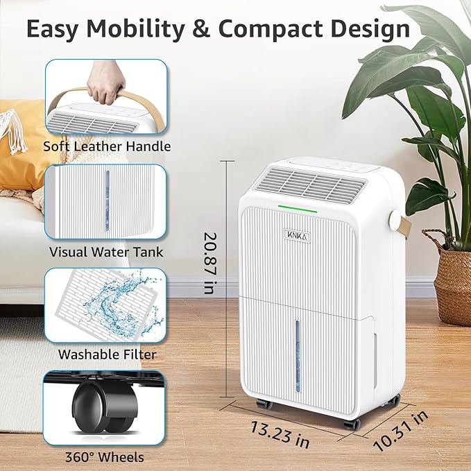 KNKA 2500 Sq.Ft Dehumidifiers for Home with Drain Hose Max 34 Pints, Dehumidifier for Basement, Bedroom, Bathroom, Large Room, Three Modes, Intelligent Humidity Control, Dry Clothes, 24HR Timer - Image 7