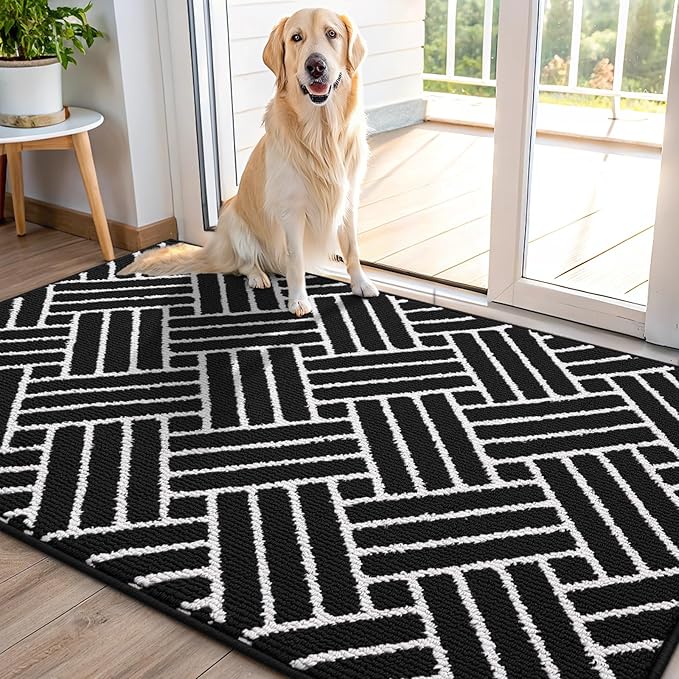 OLANLY Indoor Door Mat, 48x32 Inch, Dirt Resistant and Absorbent, Non-Slip Rubber Backing Floor Mats, Easy Clean Low-Profile Doormat for Entryway, Front Door, and Inside Entrance, Deep Black by OLANLY