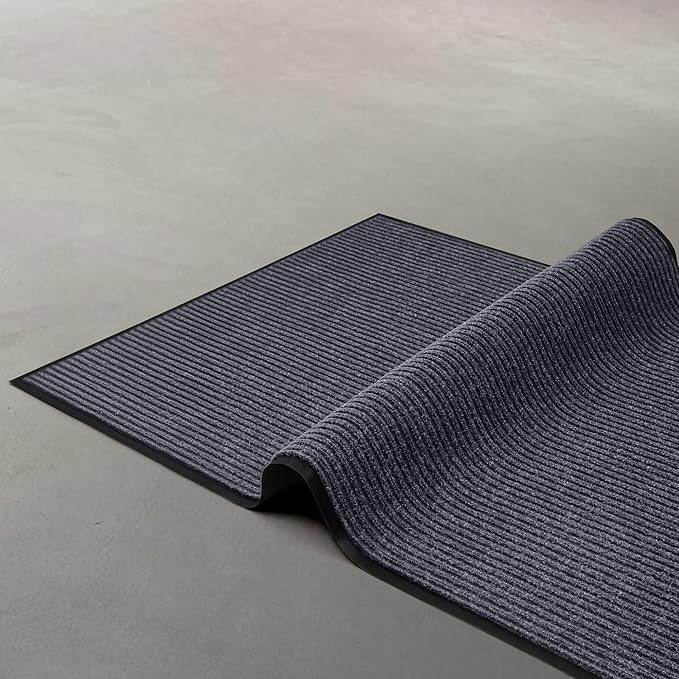 MaxMat® Heavy Duty Floor Mat - Large Commercial, Indoor/Outdoor, Waterproof, Low-Profile, Easy to Clean Doormat (2 x 6 Feet, Grey, MXM-RIB0026GY) by MaxMat