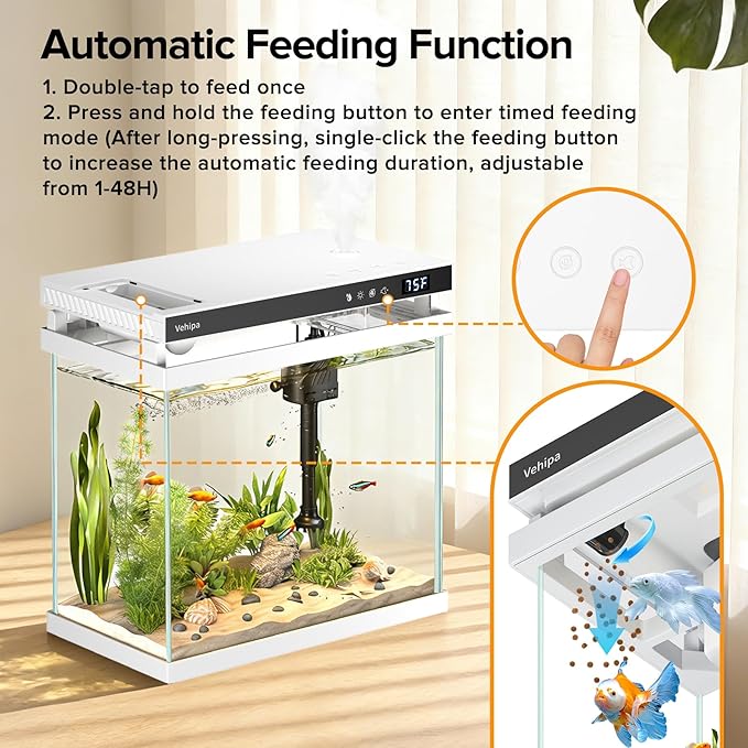 Fish Tank Aquarium, 2.2 Gallon Smart Fish Aquarium Kits with Auto Feeder, Silent Water Pump, Temperature Display, Smart Humidifier & 7-Color Lighting, for Office & Home - White - Image 2