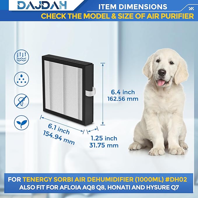 [UPGRADE] DH02 H13 HEPA Filter Compatible with Tenergy Dehumidifier Air Purifier Sorbi DH02 1000ML and Afloia Air Purifier Filter Replacement AQ8 Q8, Honati and Hysure Q7 with Activated Carbon, 4-Pack - Image 3
