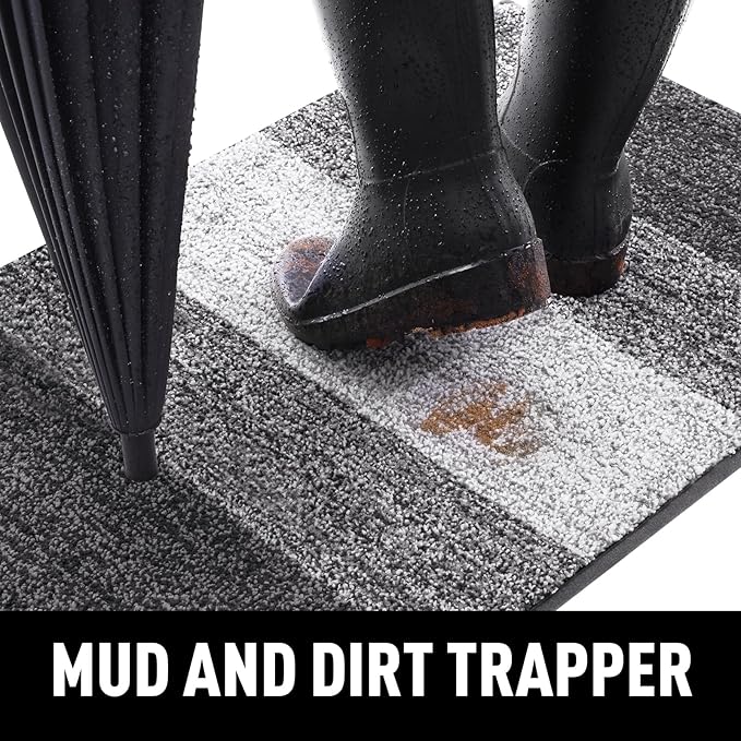 Smiry Dog Door Mat for Muddy Paws, Absorbs Moisture and Dirt, Low-Profile Entryway Mat with Non-Slip Backing, Entry Indoor Outdoor Doormat for Inside Floor (47x24 Inches, Grey, Striped) - Image 2