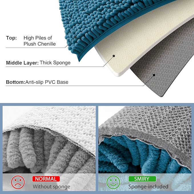 Smiry Luxury Chenille Toilet Rugs U-Shaped 20x20, Soft Absorbent Non-Slip Contour Bathroom Rugs for Toilet, Machine Washable Contoured Bath Mats, Peacock Blue - Image 5