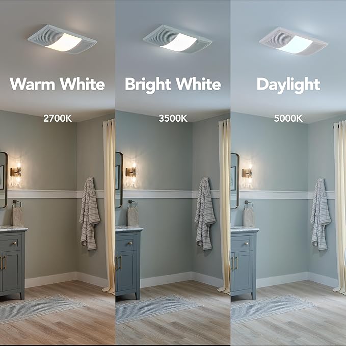 Broan-NuTone Bathroom Exhaust Fan with Heater Quiet 1.5 Sones, 80 CFM and 3-Level CCT Lighting, Powerful Ventilation and Warm Comfort for Any Bathroom - Image 3