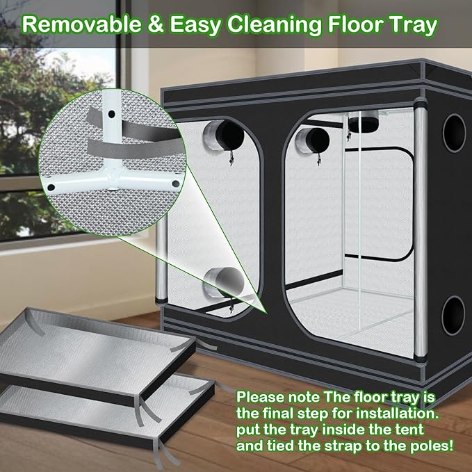 Grow Tent 120"x120"x78" Grow Tents Plant Tent 600D Mylar Reflective Grow Tent for Hydroponics Indoor Growing with Observation Window and Waterproof Floor Tray 10x10 - Image 6