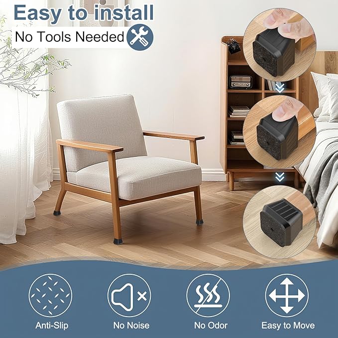 24PCS Square Chair Leg Floor Protectors for Hardwood Floors, Thicken Rubber Chair Leg Cap Covers, Non Slip Furniture Leg Pads to Protect Wood Tile Floors from Scratches and Reduce Noise - Image 5