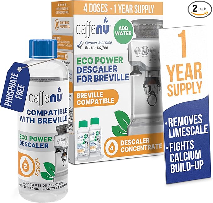 Breville Compatible Descaling Solution. 2 Bottles of Descaler Solution. Descaling Kit Removes Limescale For Hotter Coffee. 4 Uses Descaler For Breville Coffee Machines. by Caffenu
