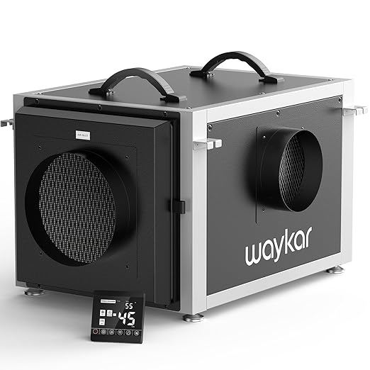 Waykar 158 Pints Crawl Space Dehumidifier with Remote Control up to 6,500 sq. ft., Dual Duct HVAC Commercial Whole-House Dehumidifier for Basement, Industry Water Damage Unit - 5-Year Quality Coverage by Waykar