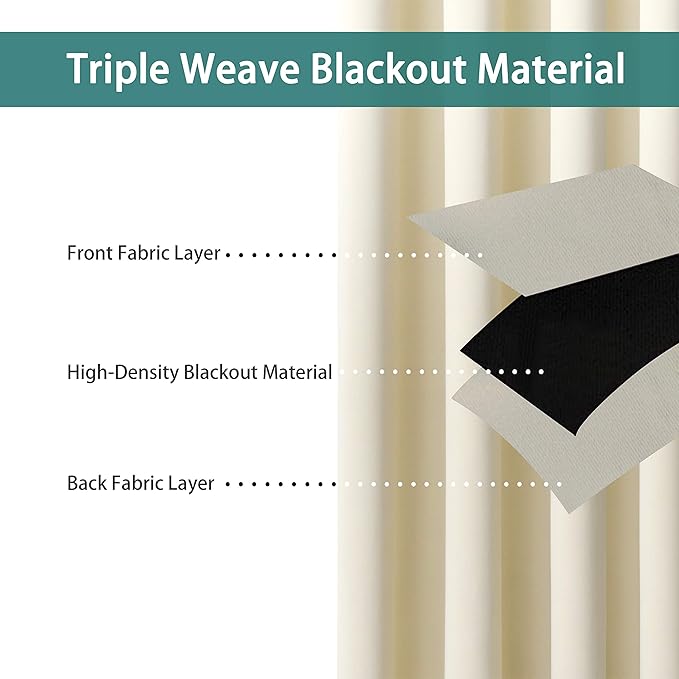 BONZER Room Divider Blackout Curtain Extra Wide Room Darkening Total Privacy Wall Noise Reducing for Living Room, 96L x 120W Inch (8L x 10W ft), 1 Panel, Cream - Image 2