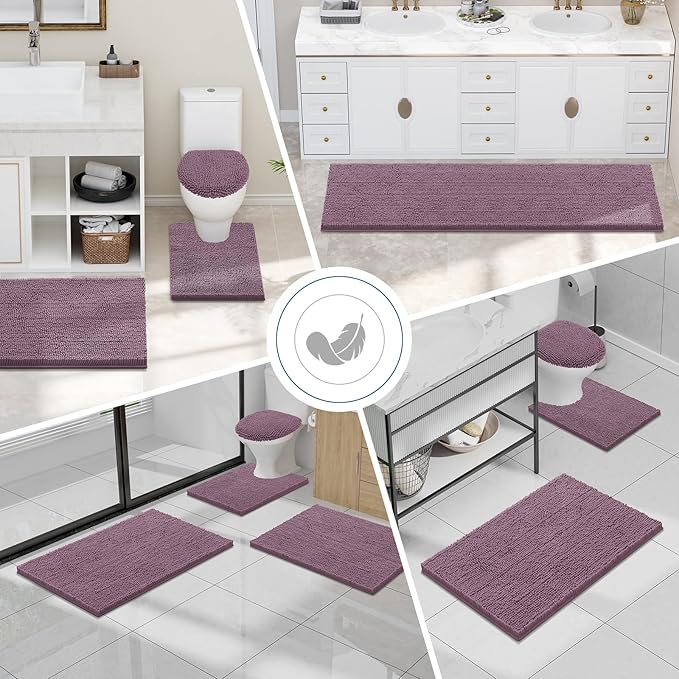Smiry Luxury Chenille Toilet Rugs U-Shaped 24x20, Soft Absorbent Non-Slip Contour Bathroom Rugs for Toilet, Machine Washable Contoured Bath Mats, Deep Plum - Image 7