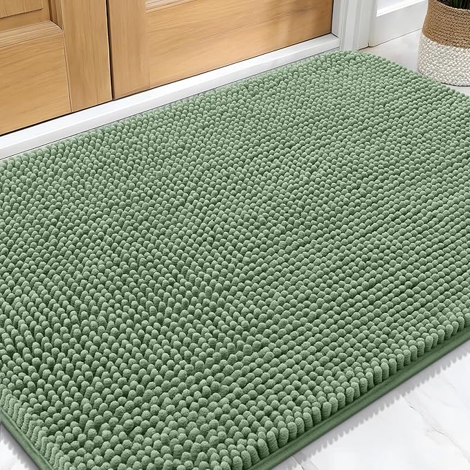 OLANLY Dog Door Mat for Muddy Paws 32x20, Absorbs Moisture and Dirt, Absorbent Non-Slip Washable Doormat, Quick Dry Chenille Mud Mat, Entry Indoor Entryway Carpet for Inside Floor, Olive Green by OLANLY