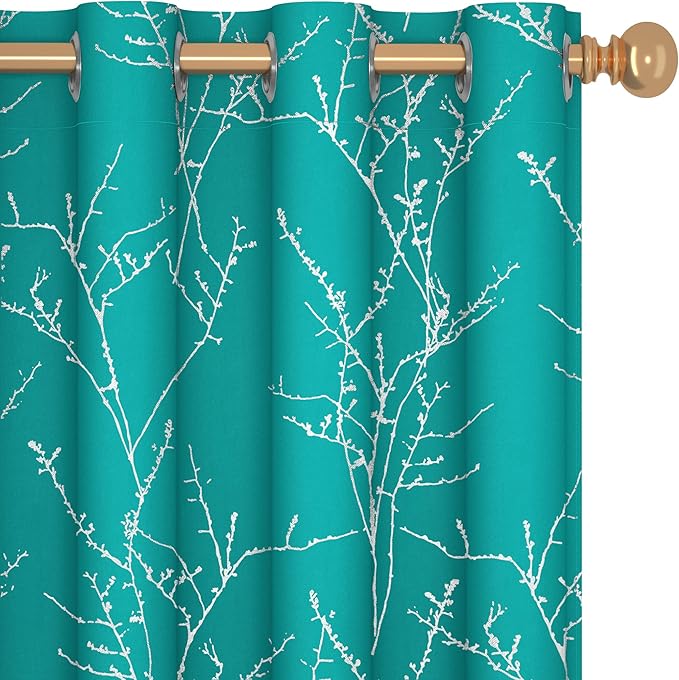 Deconovo Blackout Curtains, Thermal Insulated Soundproof Drapes with Tree Foil Print, 52 x 108 Inch, Set of 2, Machine Washable Window Curtain for Bedroom Living Room Nursery Kitchen Office, Turquoise by Deconovo