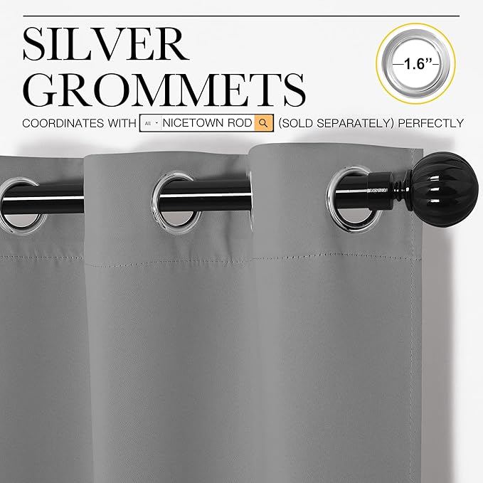 NICETOWN Silver Grey Room Darkening Curtain Panels 96" Long for RV, Play Room, Studio, Heat Block Out and Keep Warm Drapes Window Treatment Drapes for Doorway Entryway Patio (55" Width, 2 Panels) - Image 3