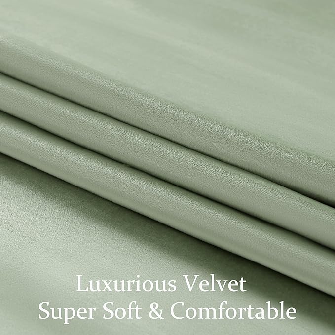 BULBUL Sage Green Velvet Curtains 84 inches Luxury Elegant Living Room Curtain Modern Light Filtering Thermal Insulated Soundproof Privacy Room Darkening Drapes for Classical Bedroom Set of 2 - Image 5