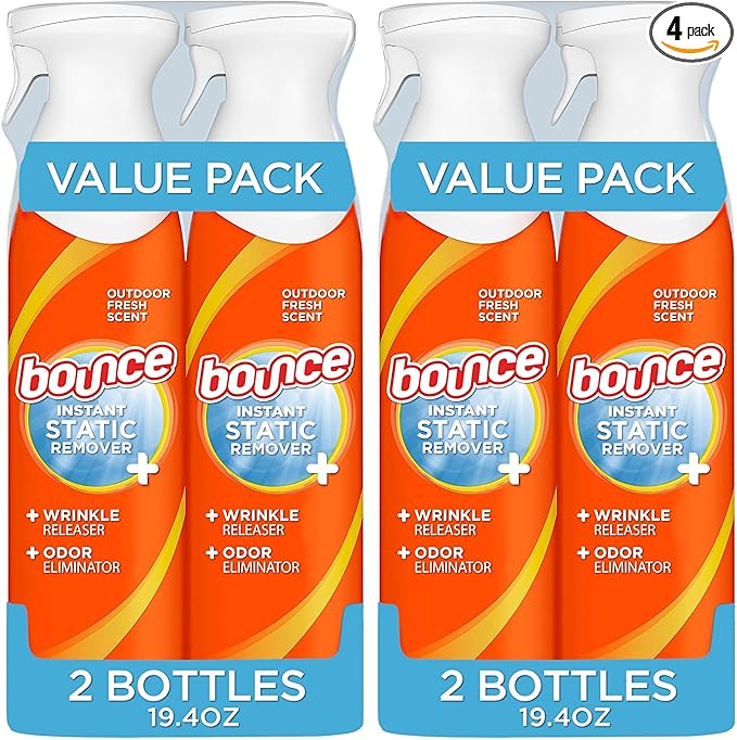 Bounce Rapid Touch-Up 3 in 1 Wrinkle Releaser Clothing Spray,Fabric Refresher,Odor Eliminator & Anti Static,9.7 ounces,(Pack of 4) by Bounce