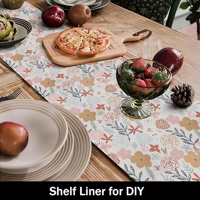 Simple Non-Slip Shelf Liner, Non-Adhesive and Strong Non-Slip Floral Shelf Cabinet Drawer Liners for Kitchen, Waterproof Cupboard Liners,Easy to Clean,12IN x 10FT,White and Colorful - Image 9
