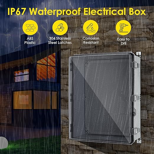Waterproof Electrical Junction Box Outdoor, IP67 ABS Plastic Weatherproof Electrical Enclosure with Aluminum DIN Rail, Mounting Platem for WiFi Project, Clear (20.1''×16.1''×7.9'') - Image 2