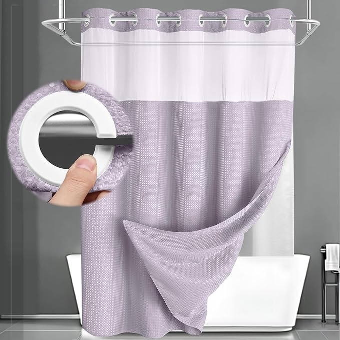 No Hook Shower Curtain and Liner Set,Lavender Hotel Waffle Shower Curtain with Liner 75" L x 72" W by Unknown