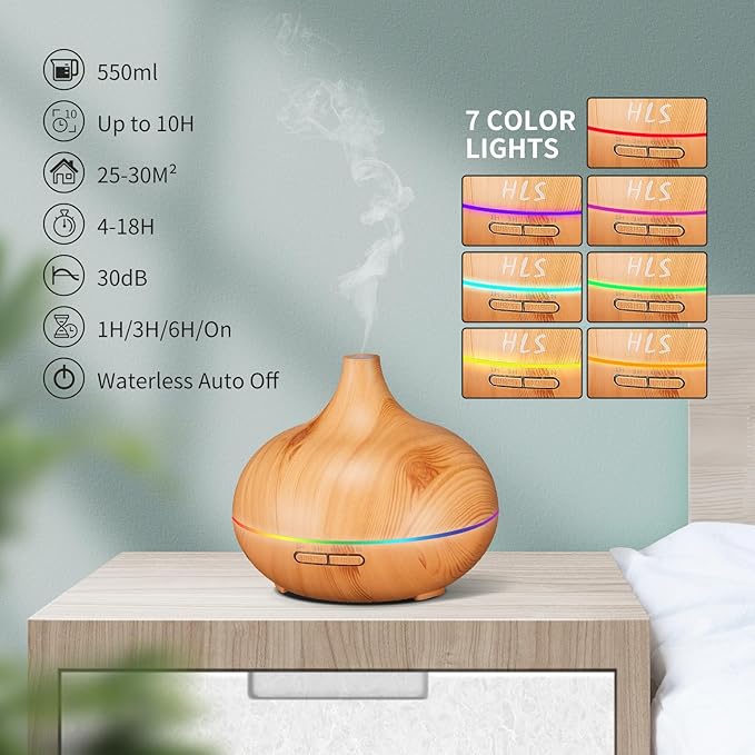 Aroma Diffuser for Essential Oil Large Room,Office Essential Oil Diffusers for Home Kids, Cool Mist humidifier for Bedroom Quiet with Ambient Light,Waterless Auto Off Aromatherapy, 1 count, pack of 1 - Image 6