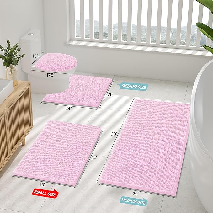 Smiry Luxury Chenille Bathroom Rugs 36x24, Extra Soft and Absorbent Shaggy Bath Mat, Machine Washable, Non-Slip Plush Carpet Runner for Tub, Shower, and Floor, Home Decor Accessories, Pink - Image 2