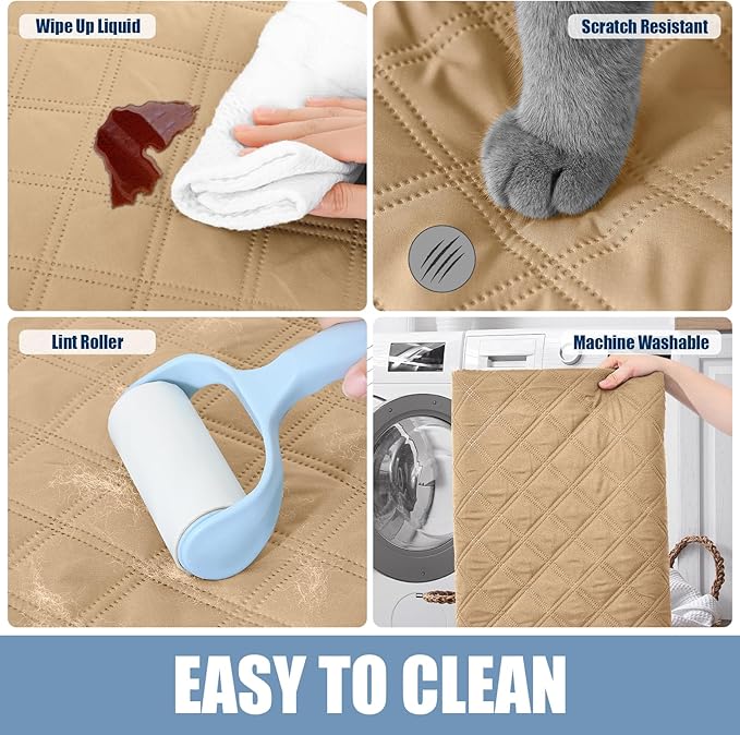 Smiry Waterproof Dog Bed Cover Pet Blanket, Soft Washable Dog Blanket for Furniture Bed Couch Sofa Reversible, Checkered (40"x50", Camel/Beige) - Image 5