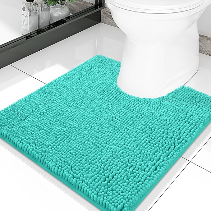 Smiry Luxury Chenille Toilet Rugs U-Shaped 20x20, Soft Absorbent Non-Slip Contour Bathroom Rugs for Toilet, Machine Washable Contoured Bath Mats, Turquoise by Smiry