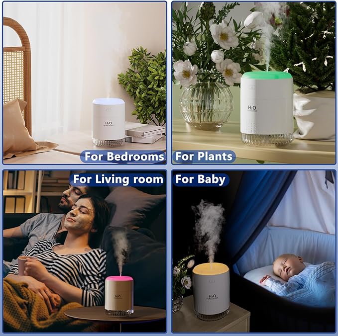 SZO Portable Mini Humidifier, 500ML USB Personal Cool Mist Humidifiers for Bedroom Office Travel Desk, Whisper Quiet 20dB with 2 Mist Modes & Auto Shut-Off, Small Desktop Humidifier（WSQ02 white） - Image 2