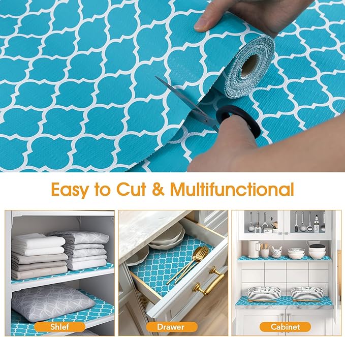 Shelf and Drawer Liner for Kitchen Cabinets Non-Adhesive, Strong Grip Non-Slip Thickened Cabinet Liners for Shelves, Waterproof Mats for Dresser Cupboard, Green/White, 23 in x 20 Feet - Image 5
