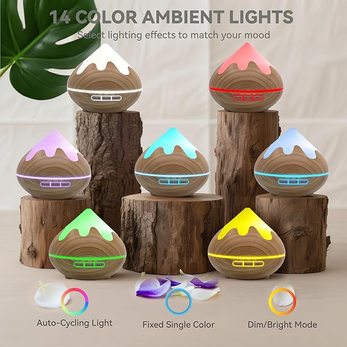 500ML Essential Oil Diffuser, Aromatherapy Diffuser with Remote Control, Multifunctional Air Diffusers for Home Office Room, Fragrance Aroma Diffuser with 7 Color LED & 2 Mist Mode, Brown - Image 2