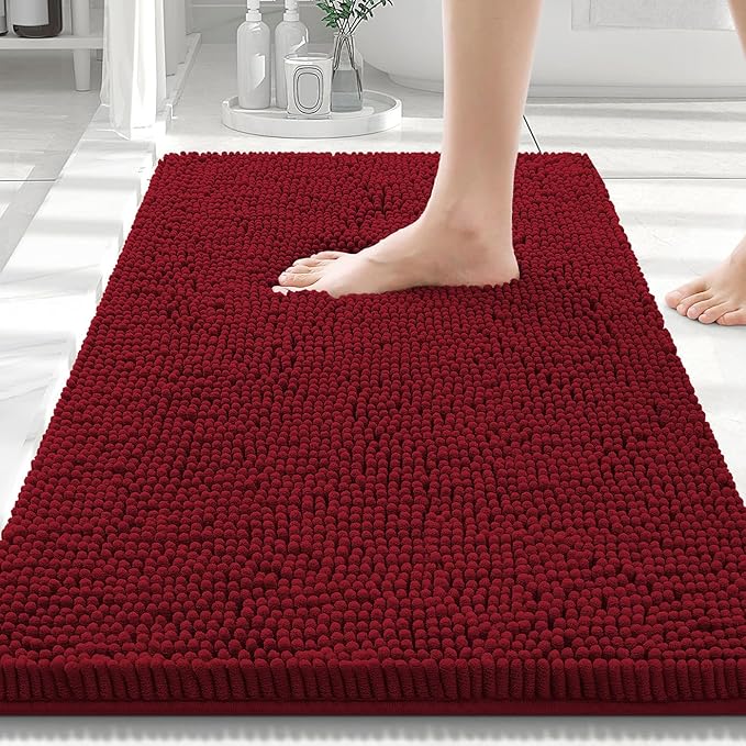 Smiry Luxury Chenille Bathroom Rugs 30x20, Extra Soft and Absorbent Shaggy Bath Mat, Machine Washable, Non-Slip Plush Carpet Runner for Tub, Shower, and Floor, Home Decor Accessories, Red by Smiry