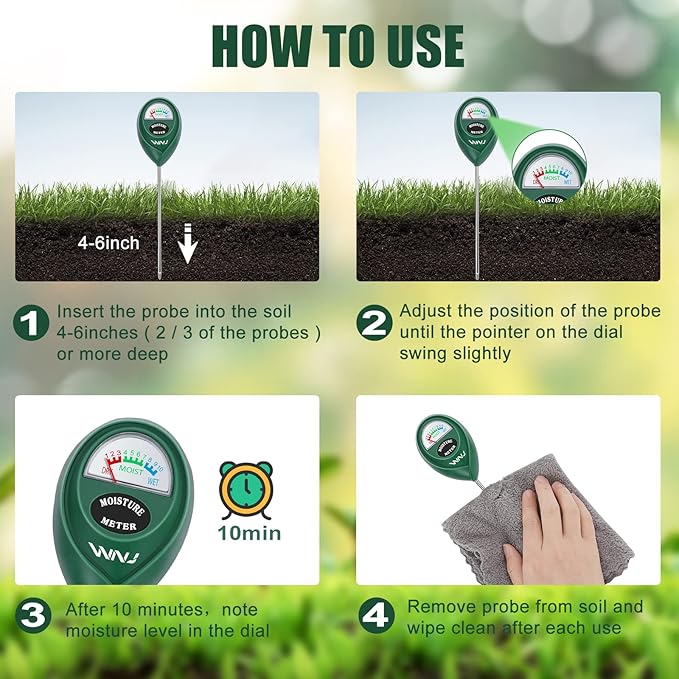 WNJ 2 Pack Soil Moisture Meter, Plant Water Monitor, Lawn Moisture Meter，Soil Hygrometer Sensor for Gardening, Farming, Indoor and Outdoor Plants - Image 3