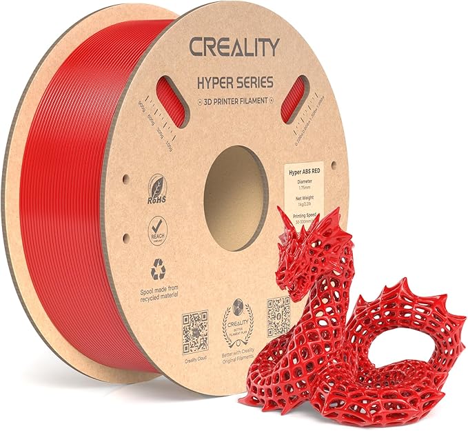 Creality Hyper ABS Filament, Official 3D Printer Filament ABS 1.75mm for High-Speed Printing Convenient Open Printing Material, 1kg(2.2lbs) Spool Fit Most 3D Printer (Red) by Creality