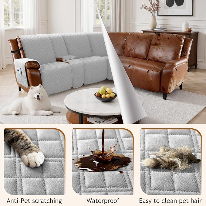 Arfntevss Waterproof Recliner Sectional Couch Covers for Reclining L Shape Sofa Cover Non Slip Washable L Shaped Slipcover Sets for Dog Furniture Protector (5 Seat with 1 Console Cover, Dove Gray) - Image 6