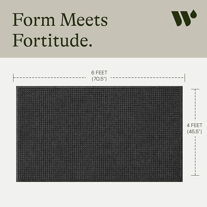 WaterHog Squares Front Door Mat Indoor Outdoor Entrance, Absorbent All-Weather Doormat with Non-Slip Rubber Backing, Dirt & Moisture Trapper, Low Profile, Easy Clean, Made in USA, 45.5"x70" Charcoal - Image 3