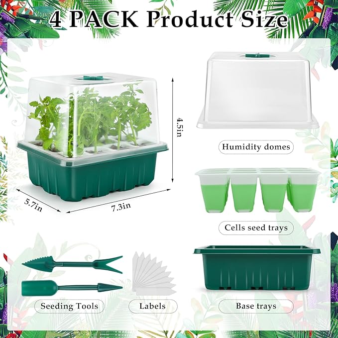 Seed Starter Tray, 48 Cells Indoor Seed Starter Kit, Flexible Silicone Designed Seedling Starter Trays, Germination Tray with Humidity Dome & Lids(4in Height), Reusable & Dishwasher Safe, BPA-FREE - Image 5