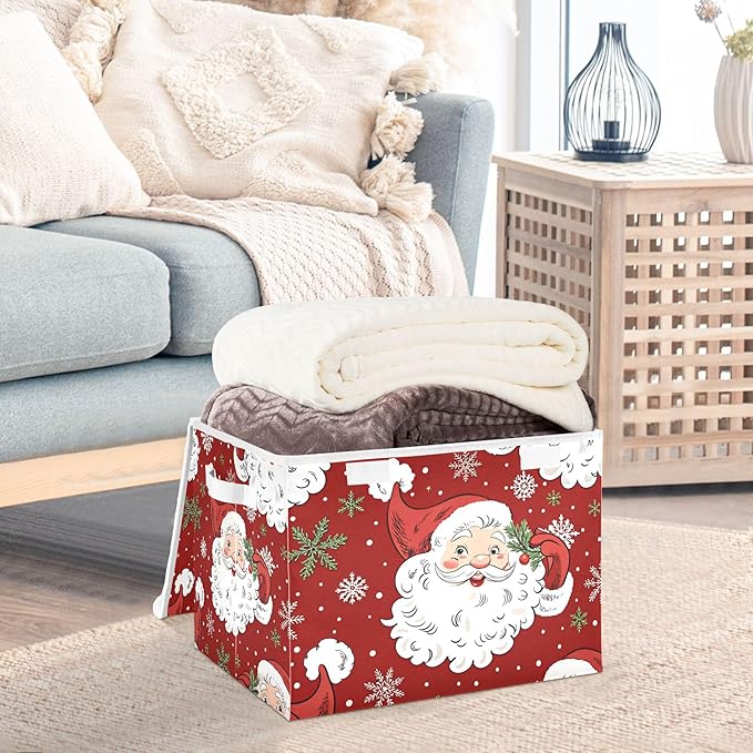 xigua Christmas Santa Claus Storage Bins with Lids and Carrying Handle,Foldable Storage Boxes Organizer Containers Baskets Cube with Cover for Home Bedroom Closet Office - Image 5