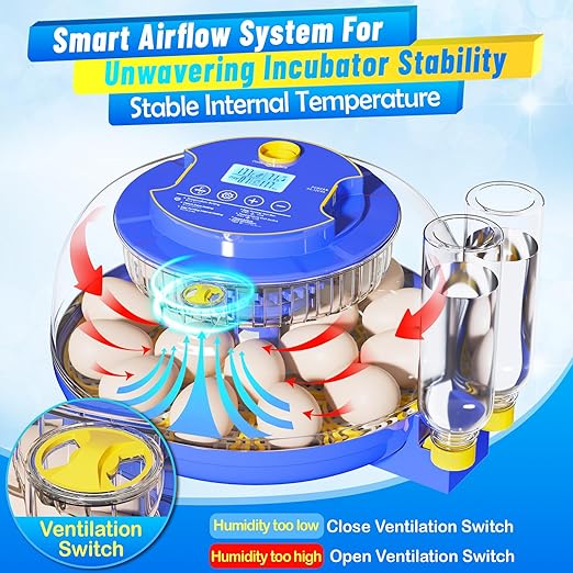 Incubator for Hatching 18 Eggs - Automatic Turning Smart Temp Humidity Control with Alarm, 360° Clear View Candler Function for Chicken Duck Quail Goose Poultry (Dual Trays) - Image 5