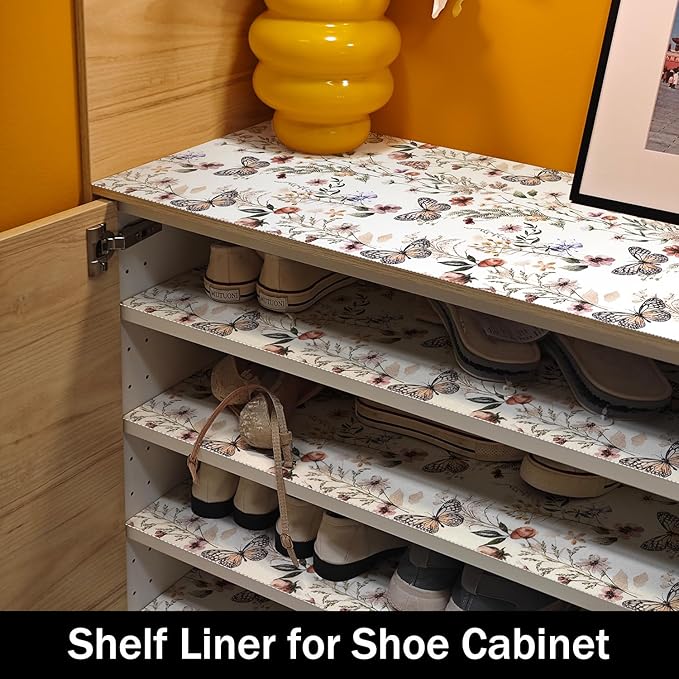 Floral Shelf Liners Non Adhesive 16IN x 20FT and Strong Non-Slip Shelf and Drawer Liners for Kitchen Cabinet Wire Fridge, Waterproof Shelf Drawer Liner,Easy to Clean,Butterfly - Image 8
