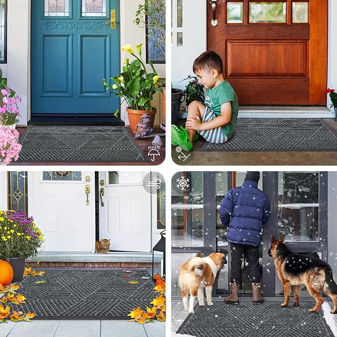 Smiry Front Door Mat Outside Entrance, Heavy Duty Sturdy Natural Rubber Doormat, Trap Dirt and Moisture, Easy Clean Low Profile Welcome Floor Mats for Indoor Outdoor Entry, 35X23 Inch, Grey - Image 7