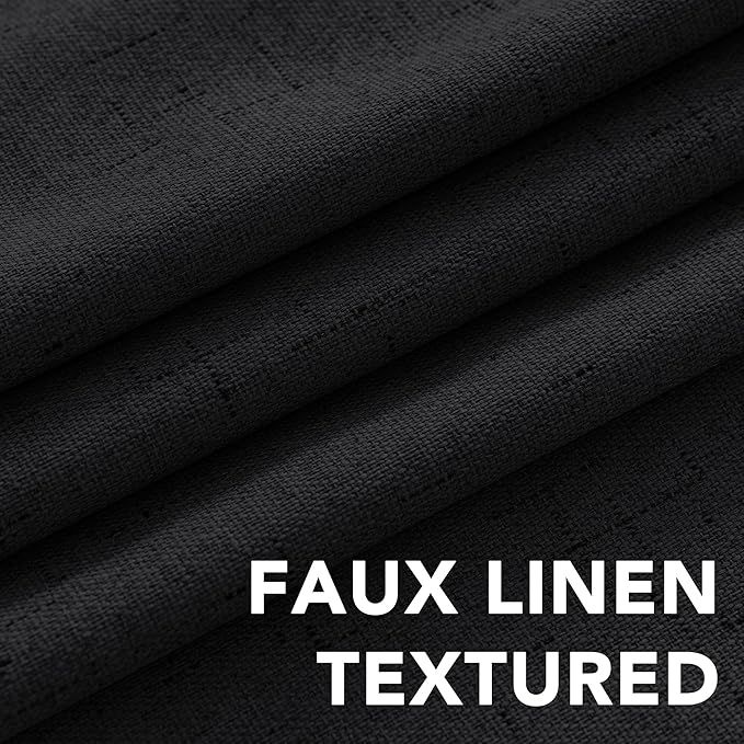 H.VERSAILTEX 100% Blackout Curtains for Bedroom Thermal Insulated Linen Textured Curtains Heat and Full Light Blocking Drapes Living Room Curtains 2 Panel Sets, Black, 52x54 Inch - Image 4