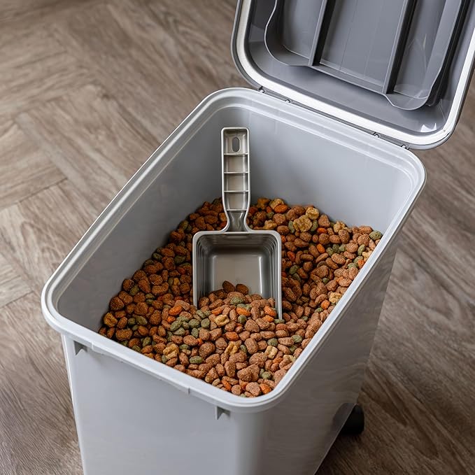 IRIS USA Dog Food Storage Container with Wheels, Airtight Lid, 2-Cup Scoop, Up to 30 Pounds Pet Food Storage, Built in Scoop Storage in Lid, Pet Food Bin, Portable, BPA Free, 2 Pack, Gray/Dark Gray - Image 4