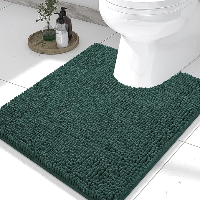 Smiry Luxury Chenille Toilet Rugs U-Shaped 24x20, Soft Absorbent Non-Slip Contour Bathroom Rugs for Toilet, Machine Washable Contoured Bath Mats, Green by Smiry