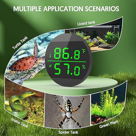 QZQ Reptile Thermometer and Humidity Gauge, LED Digital Thermometer Hydrometer, Reptile Tank Accessories for Bearded Dragon, Crested Gecko, Snake, Jumping Spider, Lizard, USB Power Supply (Black) - Image 7