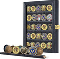 Jinchuan Military Challenge Coin Display Case Lockable Cabinet Rack Holder Shadow Box with Removable 2 Grooves Shelves and Anti Dust Door for Casino Poker Chips Collectibles, Small - Black by Jinchuan
