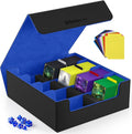 Mlikero Card Deck Case, 2400+ Trading Card Storage Box with 10 Colorful Dividers and 4 Foam Stoppers, Leather Magnetic Closure Commander Deck Box Fit for MTG, TCG (4 Rows, Black&Blue) by Mlikero