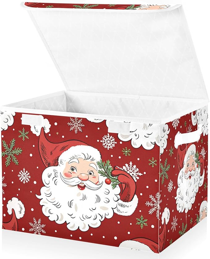 xigua Christmas Santa Claus Storage Bins with Lids and Carrying Handle,Foldable Storage Boxes Organizer Containers Baskets Cube with Cover for Home Bedroom Closet Office - Image 2