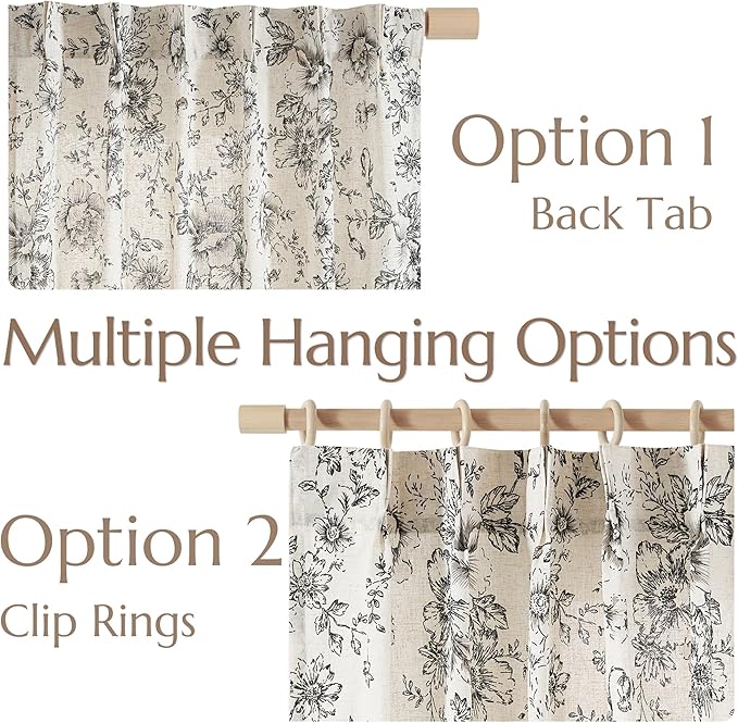 jinchan Pinch Pleated Curtains Floral Linen Blend Curtains for Living Room 63 Inch Length Black Peony Flower Printed Curtain Rod Pocket Back Tab Farmhouse Pinch Pleat Drapes with Hooks Set 2 Panels - Image 3