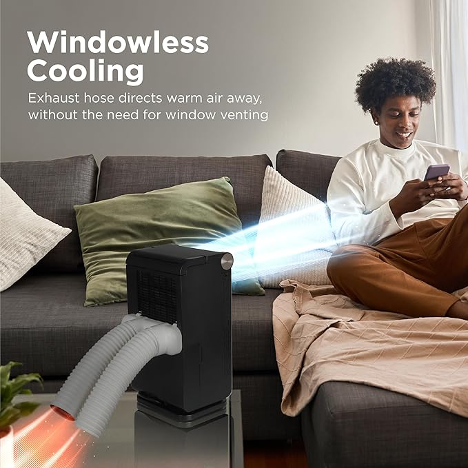 BLACK+DECKER 3-in-1 Personal Portable Air Conditioner, 1000 BTU (ASHRAE 128) Portable Fan & Dehumidifier, Windowless Air Cooler with Electronic Control Panel, LED Display, Timer & Dual Exhaust Hose - Image 2