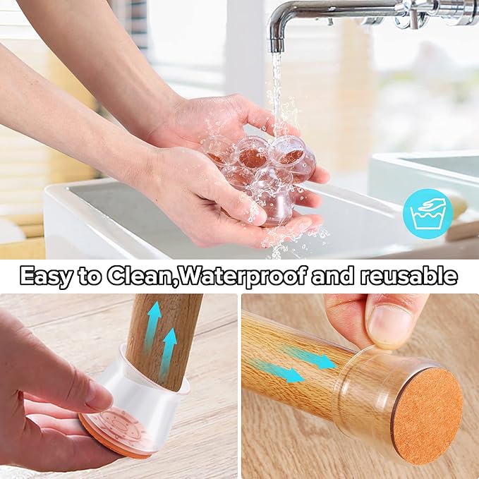32PCS Upgraded Silicone Chair Leg Floor Protectors for Hardwood Floors, Furniture Sliders for Chair Legs, Felt Bottom Furniture Pads, Anti-Slip Round&Square Cap Covers to Scratch and Reduce Noise - Image 6