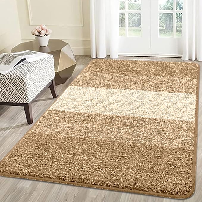 Smiry Dog Door Mat for Muddy Paws, Absorbs Moisture and Dirt, Low-Profile Entryway Mat with Non-Slip Backing, Entry Indoor Outdoor Doormat for Inside Floor (59x35 Inches, Camel, Striped) by Smiry